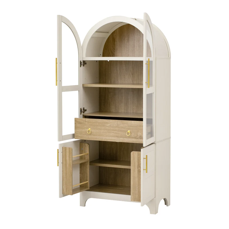 Armoire haut blanc forme arche avec verre cannelé 76x40x180cm RUSTICPILLOWSET
