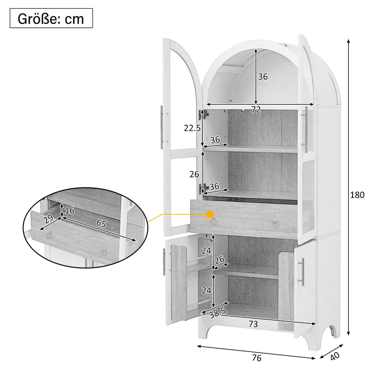 Armoire haut blanc forme arche avec verre cannelé 76x40x180cm RUSTICPILLOWSET