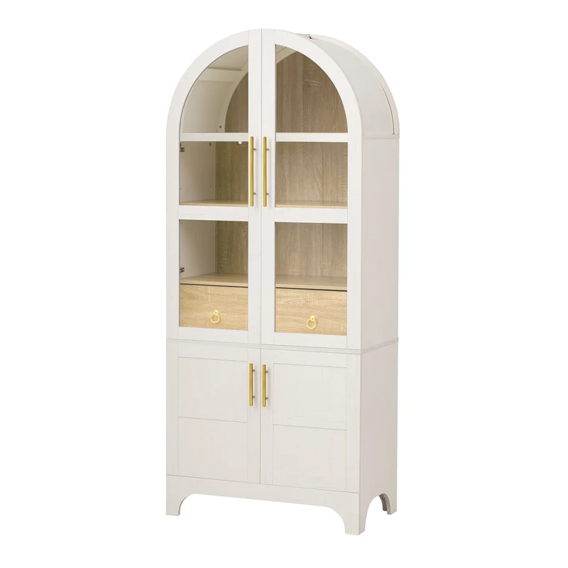 Armoire haut blanc forme arche avec verre cannelé 76x40x180cm RUSTICPILLOWSET