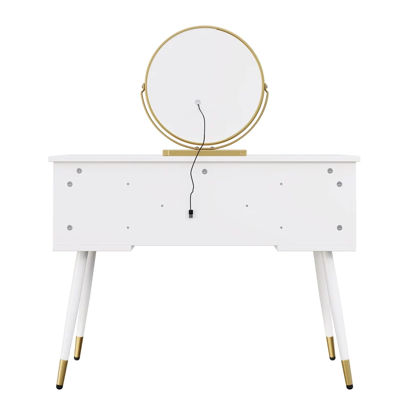 Coiffeuse blanche avec miroir LED, tiroir et rangements H112cm SCANDINAVIANBIRCHPLU