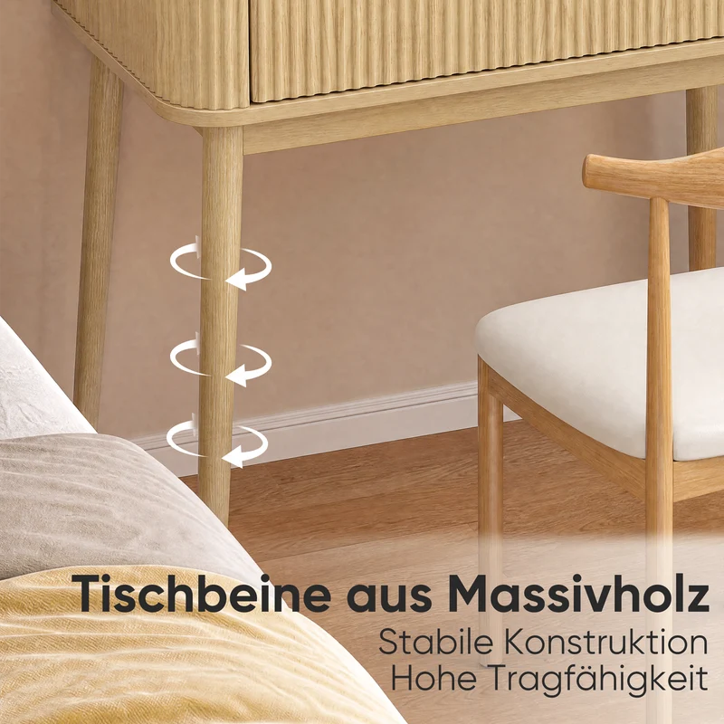 Coiffeuse effet chêne avec miroir LED sans tabouret 80x40x133cm RUSTICSTOOLART