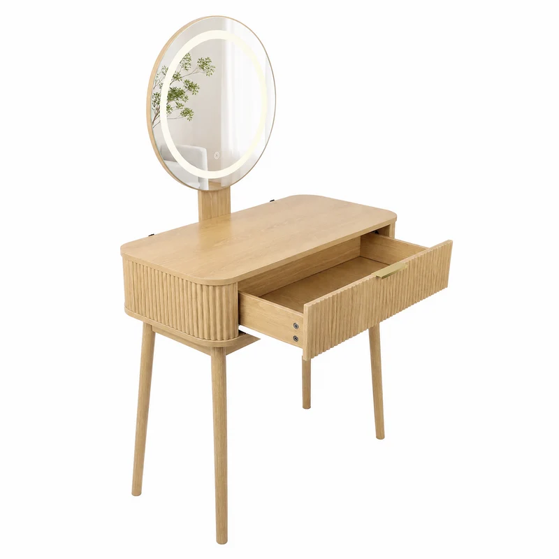 Coiffeuse effet chêne avec miroir LED sans tabouret 80x40x133cm RUSTICSTOOLART