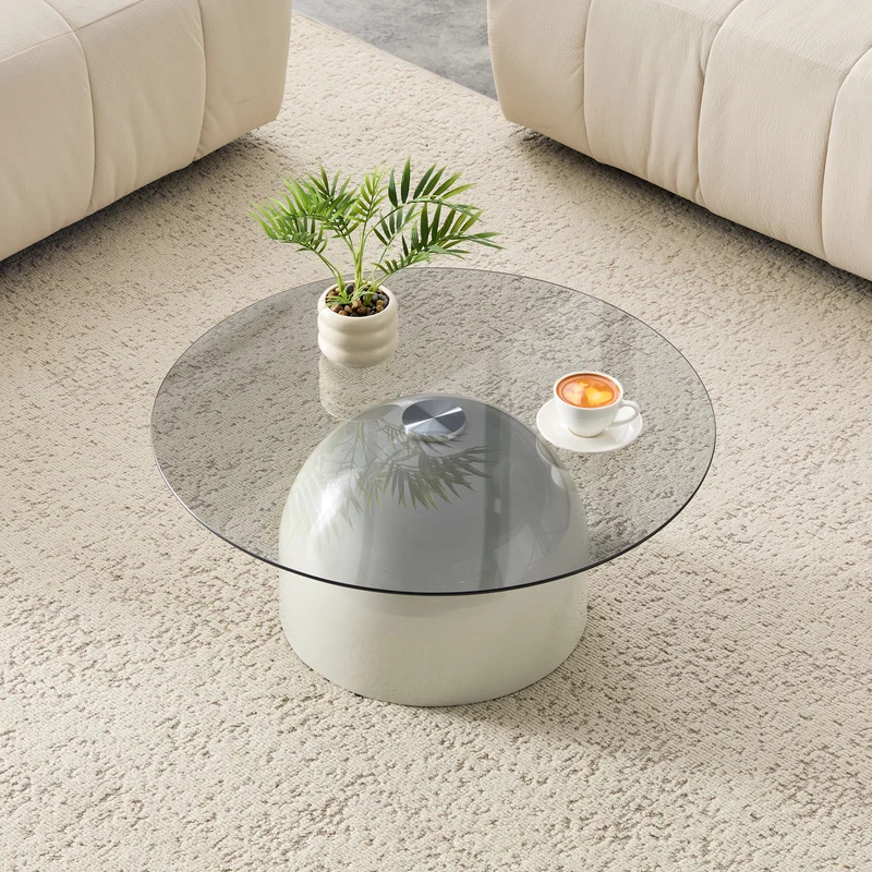 Table basse ronde en verre teinté et acier gris, design moderne Ø70cm SCANDINAVIANBENCH