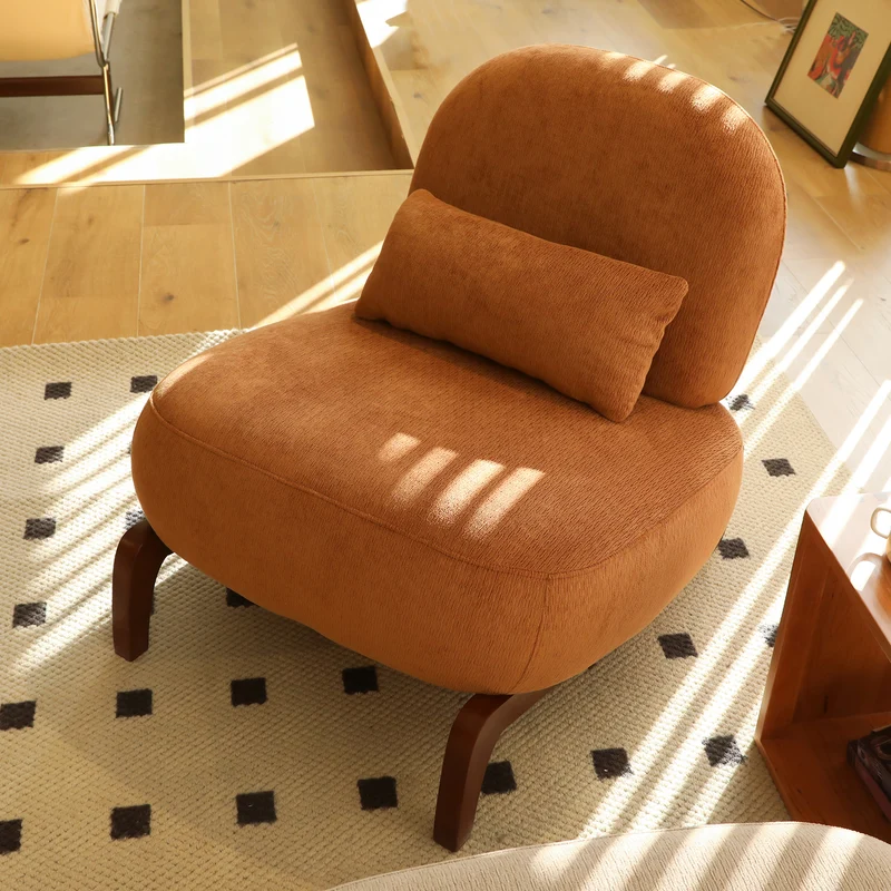 Fauteuil en velours caramel 86,9 cm, moderne, pieds en bois massif RUSTICMAX