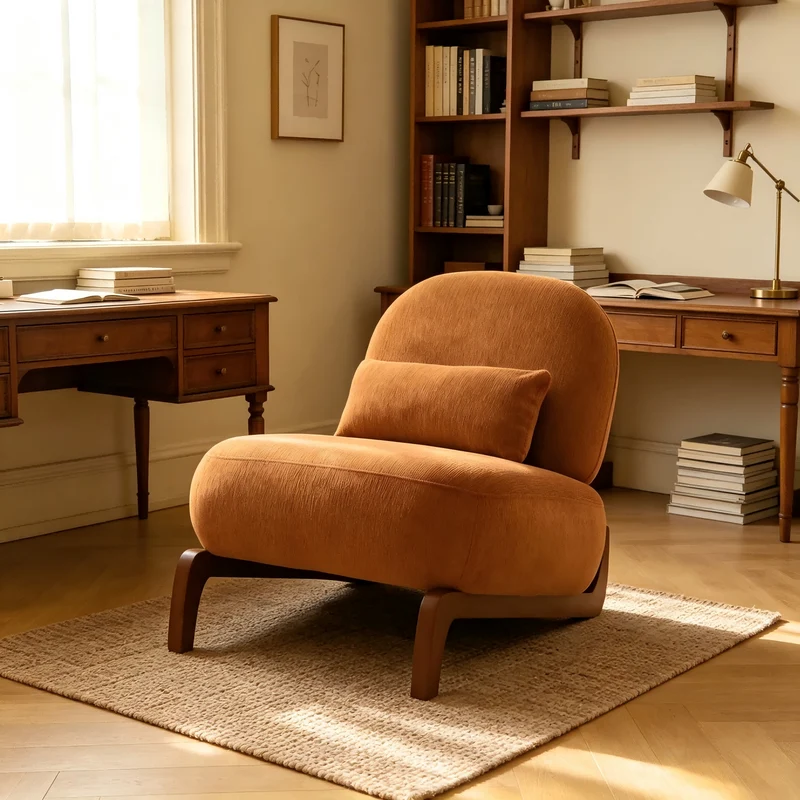 Fauteuil en velours caramel 86,9 cm, moderne, pieds en bois massif RUSTICMAX