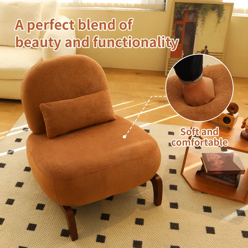 Fauteuil en velours caramel 86,9 cm, moderne, pieds en bois massif RUSTICMAX