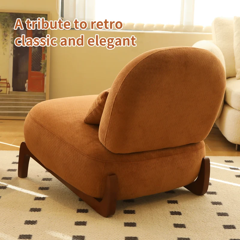 Fauteuil en velours caramel 86,9 cm, moderne, pieds en bois massif RUSTICMAX