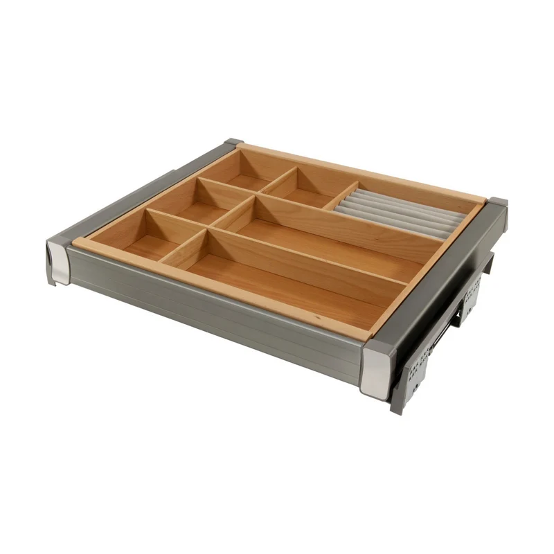 Étagère coulissante multifonction pour caisson de 70 cm Soft-Close - Aluminium/Bois - Gris