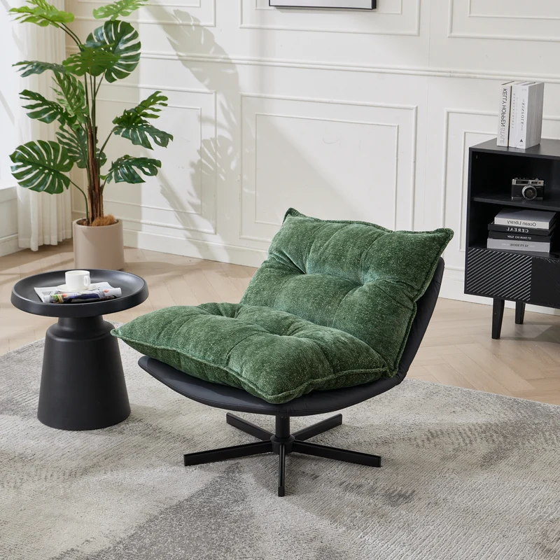 Fauteuil relax vert foncé pivotant 360° avec dossier réglable RUSTICVANITY
