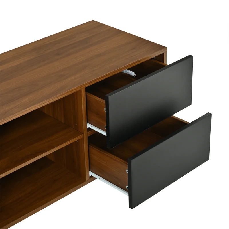 Meuble TV effet noyer et noir avec portes cannées 160cm RUSTICOTTOMANHOME