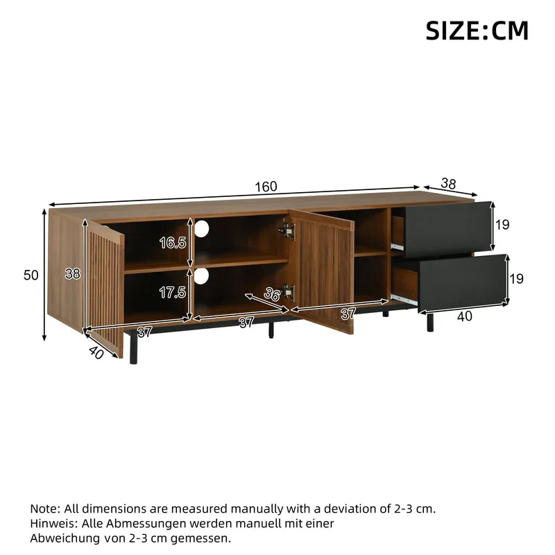 Meuble TV effet noyer et noir avec portes cannées 160cm RUSTICOTTOMANHOME