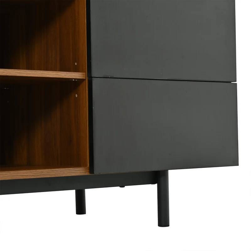 Meuble TV effet noyer et noir avec portes cannées 160cm RUSTICOTTOMANHOME