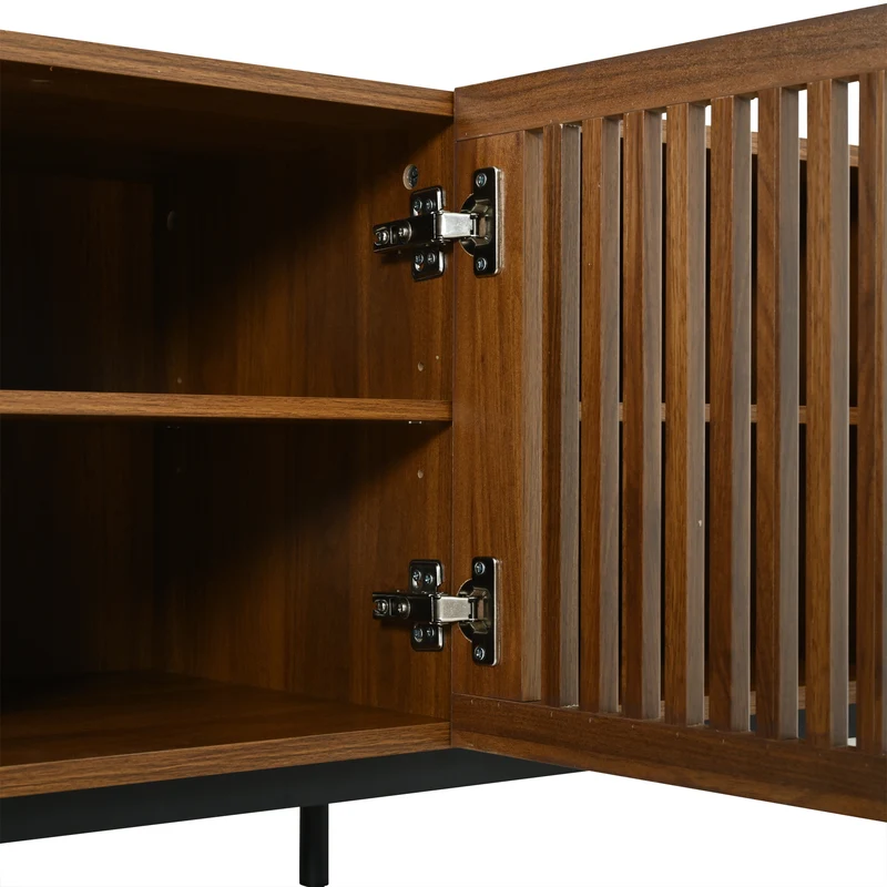 Meuble TV effet noyer et noir avec portes cannées 160cm RUSTICOTTOMANHOME