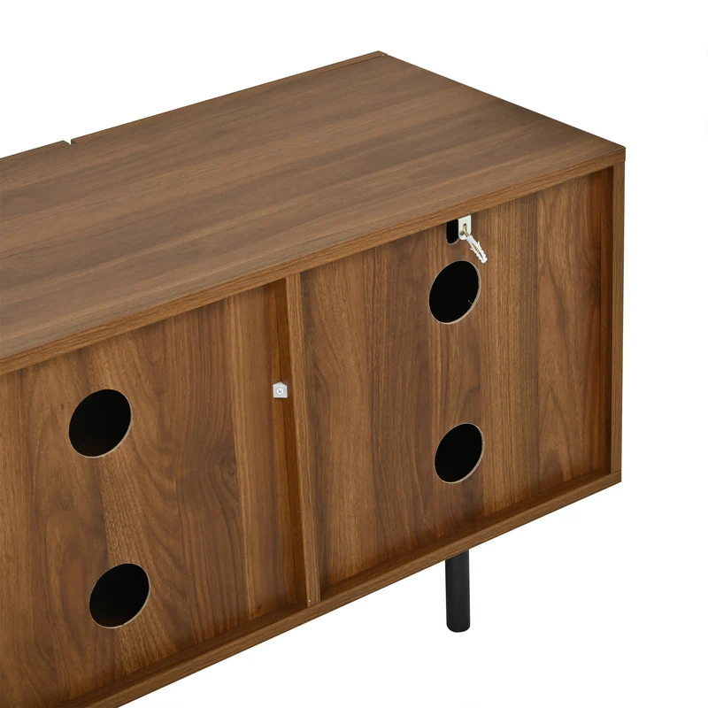 Meuble TV effet noyer et noir avec portes cannées 160cm RUSTICOTTOMANHOME