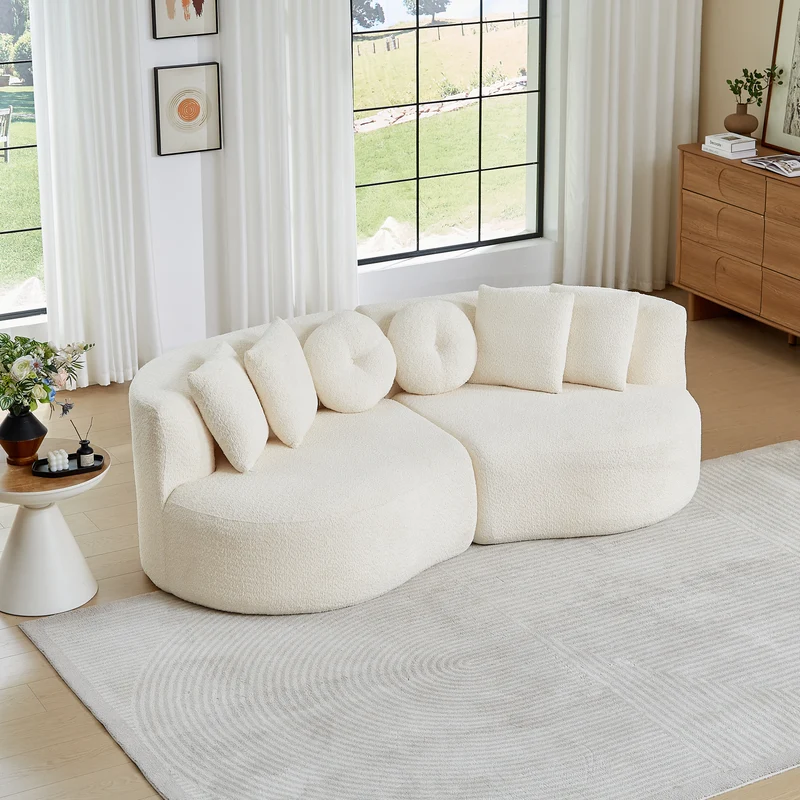 Canapé modulable 2 places en chenille beige, design cashew RUSTICWALNUTMAX