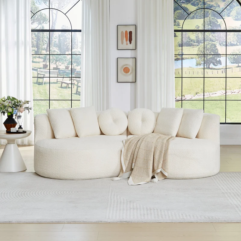 Canapé modulable 2 places en chenille beige, design cashew RUSTICWALNUTMAX