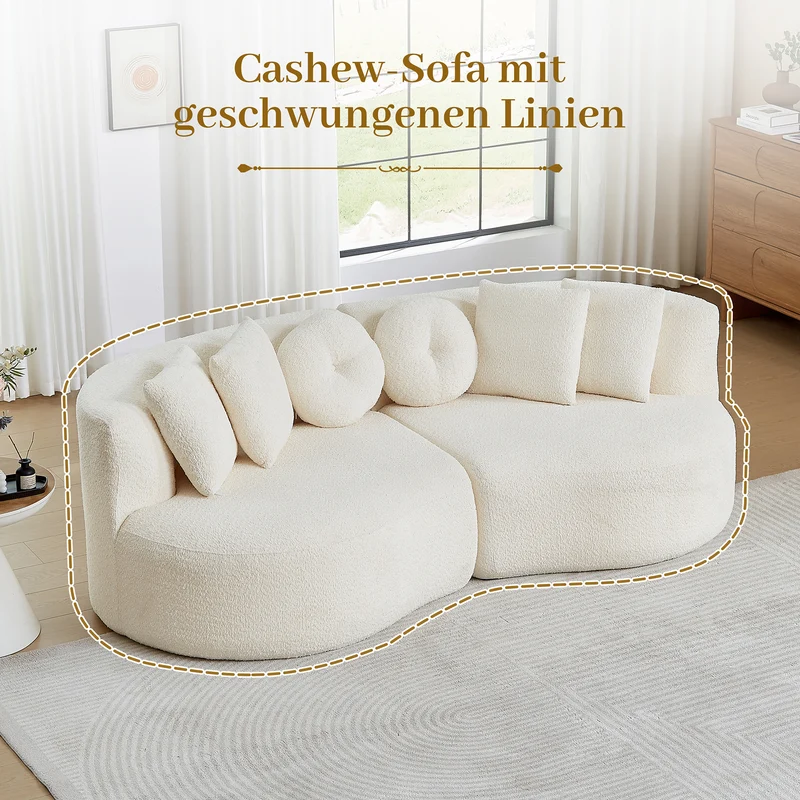 Canapé modulable 2 places en chenille beige, design cashew RUSTICWALNUTMAX