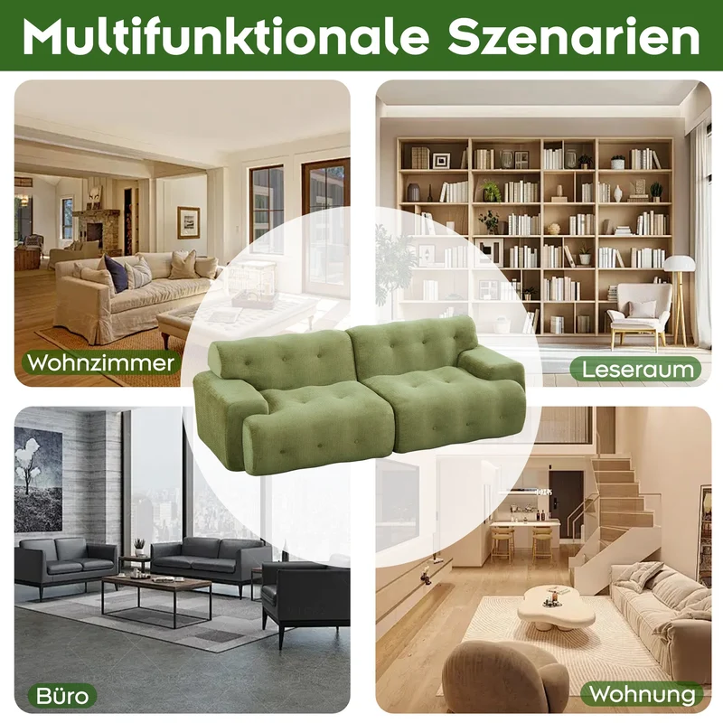 Canapé 3 places en chenille vert, design nuage moderne 224 cm SCANDINAVIANMARBLEMA