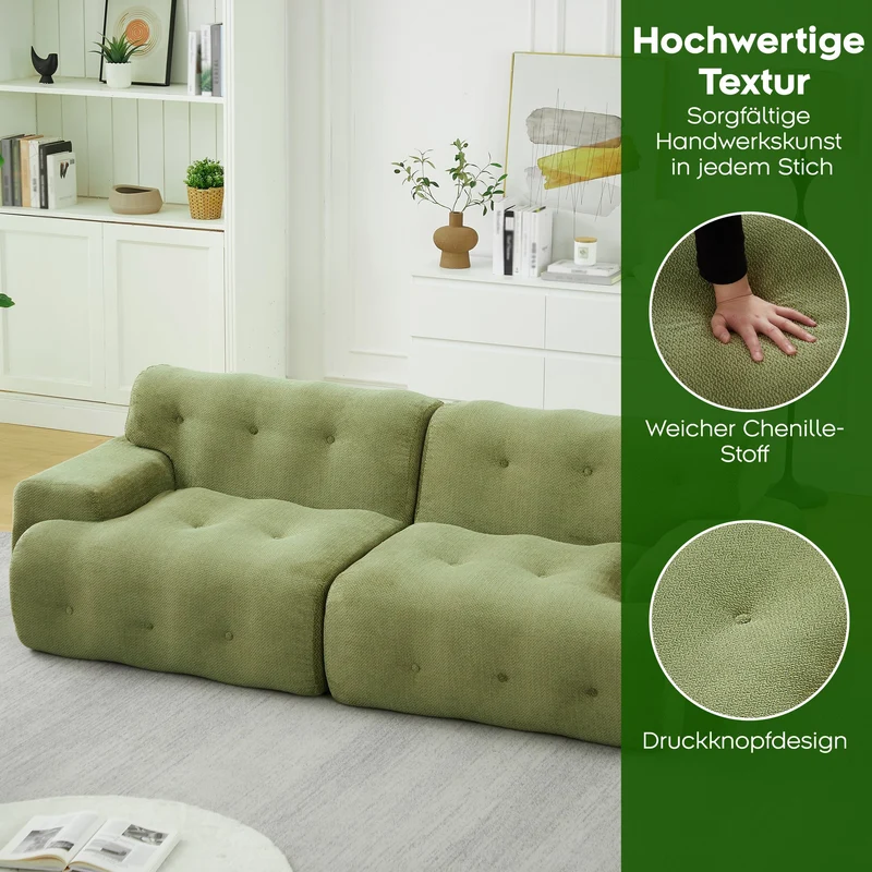 Canapé 3 places en chenille vert, design nuage moderne 224 cm SCANDINAVIANMARBLEMA