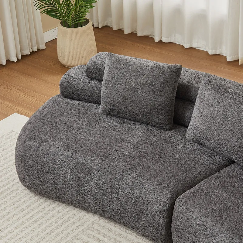 Canapé 3 places en chenille gris anthracite, design arrondi modulable RUSTICWARDROBE