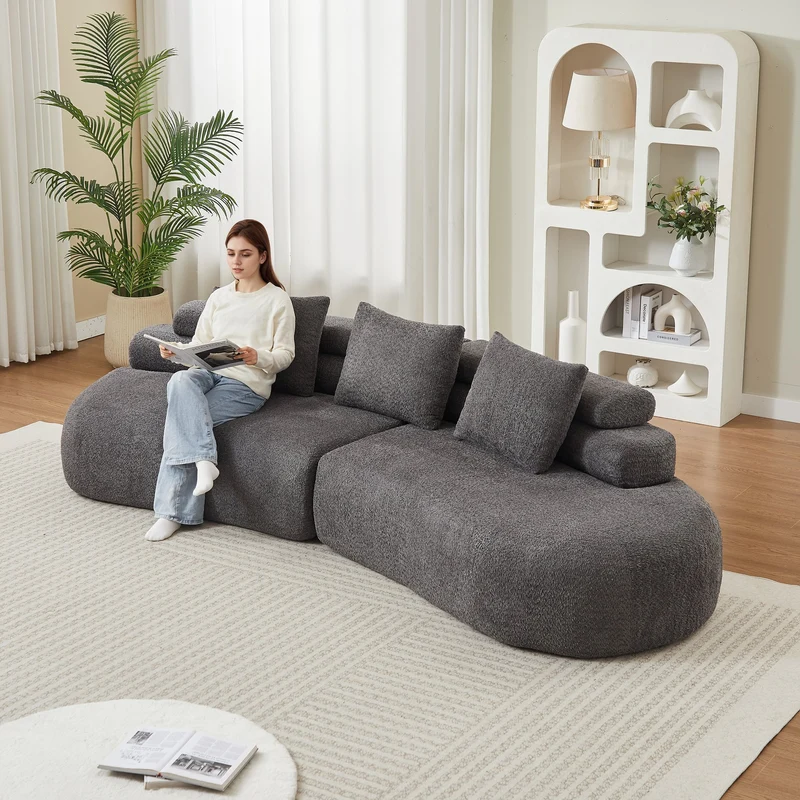 Canapé 3 places en chenille gris anthracite, design arrondi modulable RUSTICWARDROBE