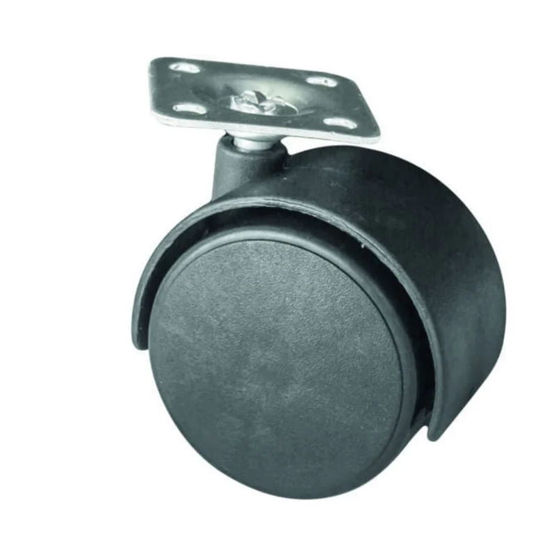 Roulette pivotante pour meuble en plastique avec platine de fixation Ø40 mm