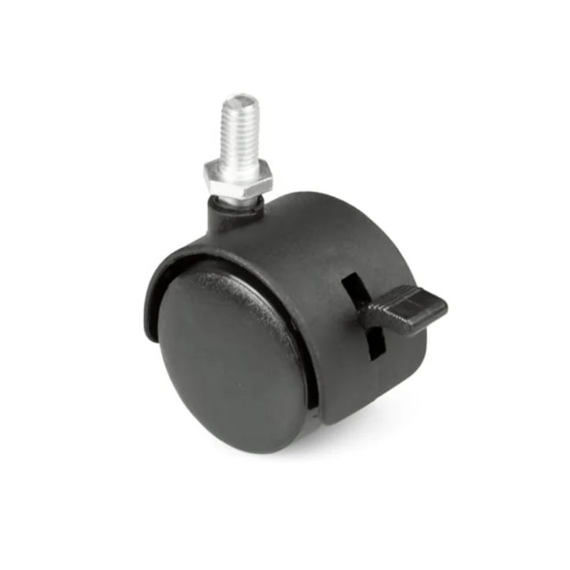 Roulette pivotante pour meuble avec tige filetée M8 et frein - Ø40mm