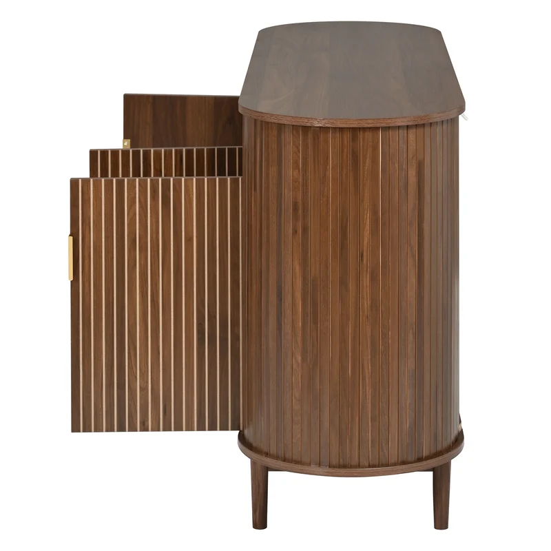 Buffet effet noyer façade rainurée à 3 portes, style vintage 140cm RUSTICPRO
