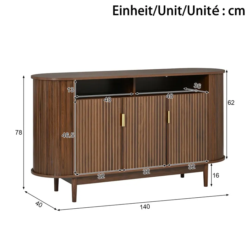 Buffet effet noyer façade rainurée à 3 portes, style vintage 140cm RUSTICPRO