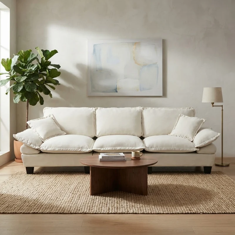 Canapé 3 places en chenille beige, style nuage 263cm SCANDINAVIANGOLDONE