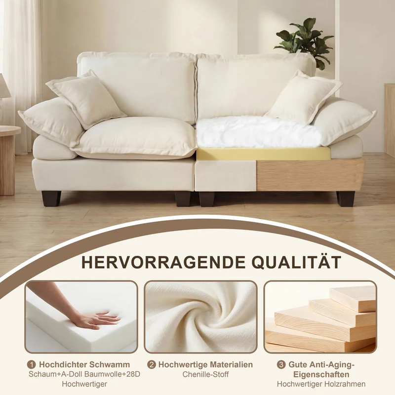 Canapé 3 places en chenille beige, style nuage 263cm SCANDINAVIANGOLDONE