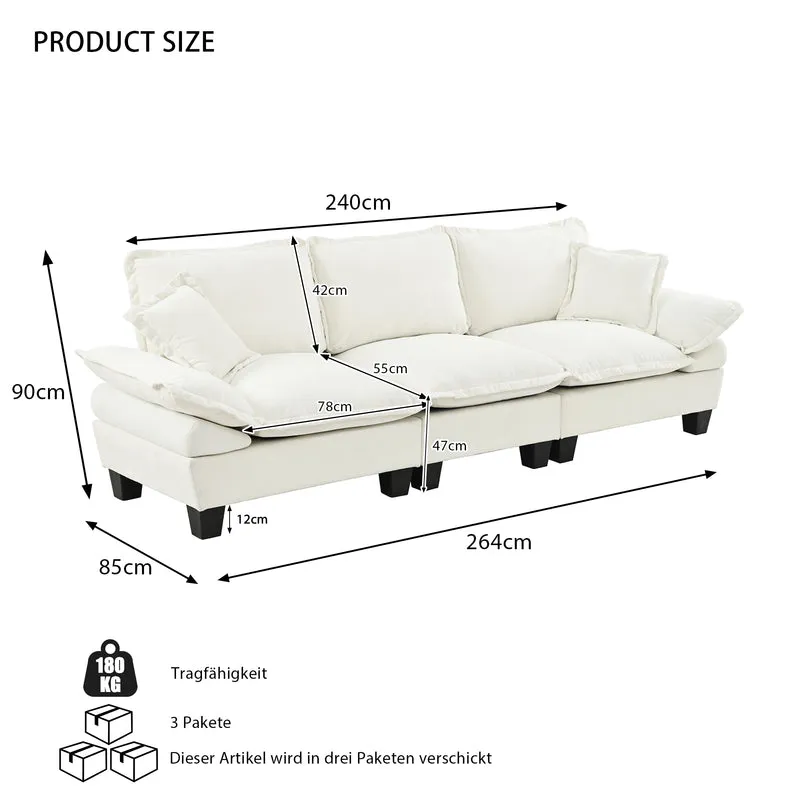 Canapé 3 places en chenille beige, style nuage 263cm SCANDINAVIANGOLDONE