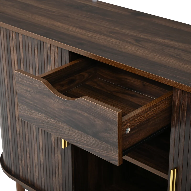 Buffet effet noyer à portes à latte et coulissantes, style vintage 140 cm RUSTICTHROW
