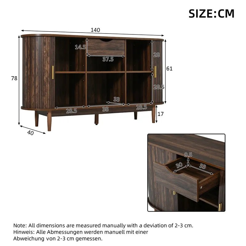 Buffet effet noyer à portes à latte et coulissantes, style vintage 140 cm RUSTICTHROW