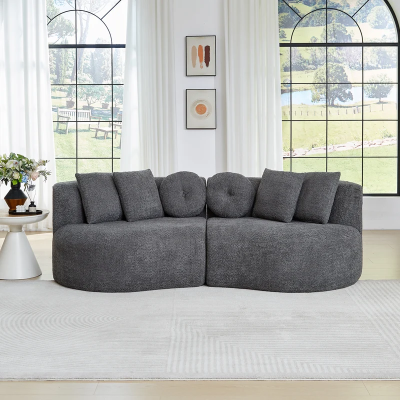 Canapé modulaire 3 places en chenille gris anthracite, design arrondi avec coussins RUSTICTABLE