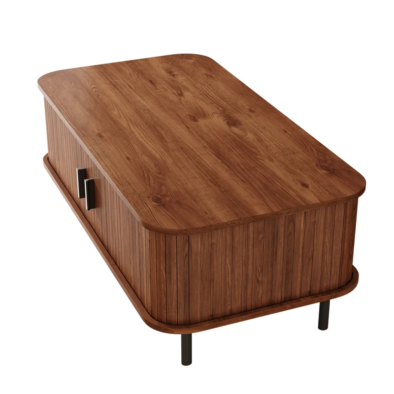 Table basse effet noyer avec portes coulissantes 120x55x45cm PILLOWPLUS