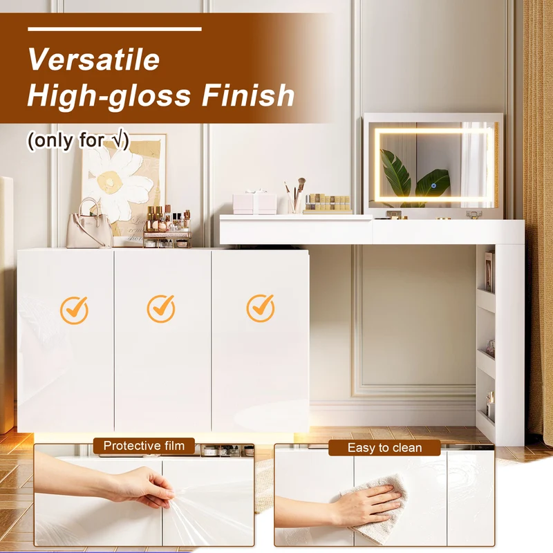 Coiffeuse blanche plateau pivotant avec miroir LED, rangement et bureau 100×40×80cm MULTIWOODMAX