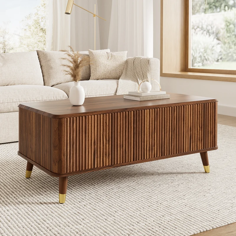 Table basse relevable effet noyer 97x52cm ADJUSTBAMBOOPLUS