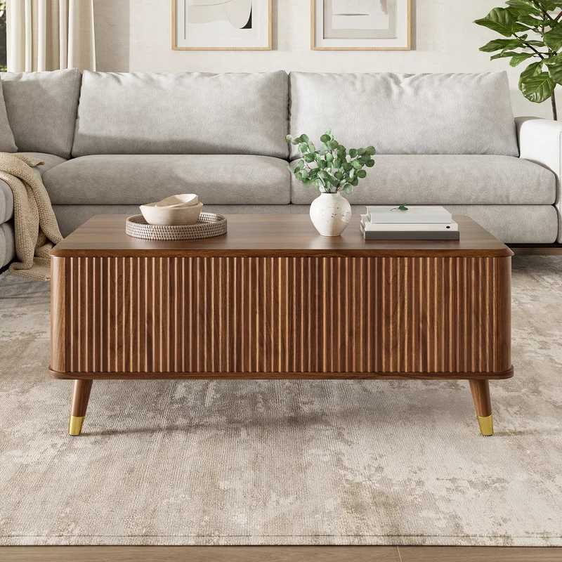 Table basse relevable effet noyer 97x52cm ADJUSTBAMBOOPLUS