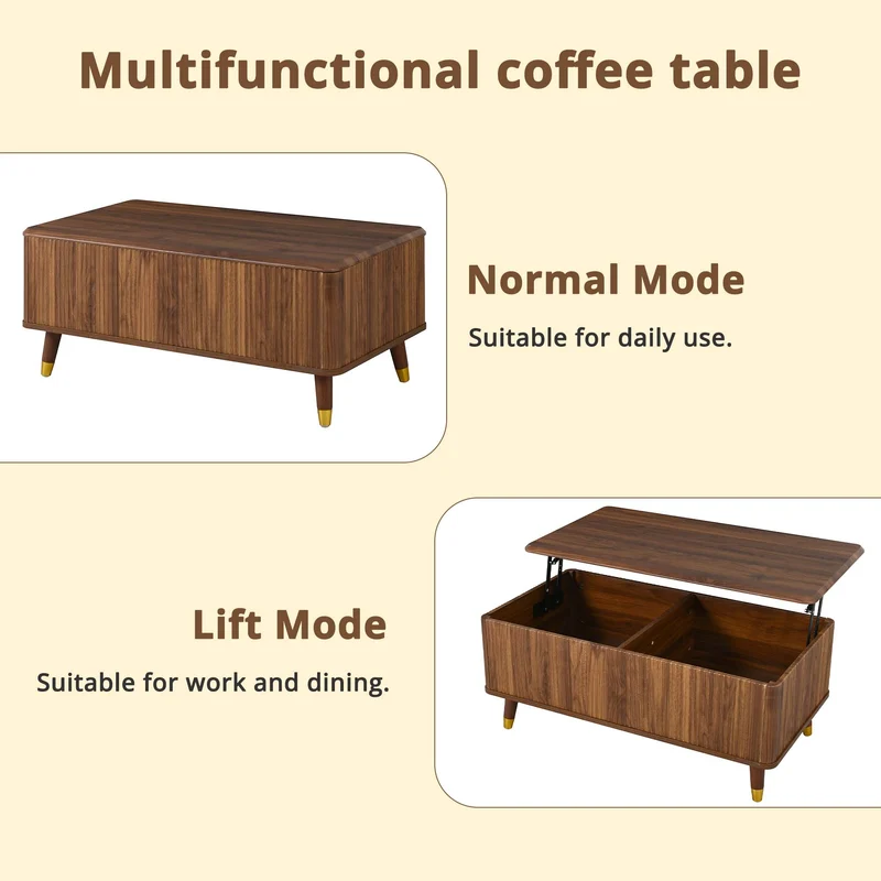 Table basse relevable effet noyer 97x52cm ADJUSTBAMBOOPLUS