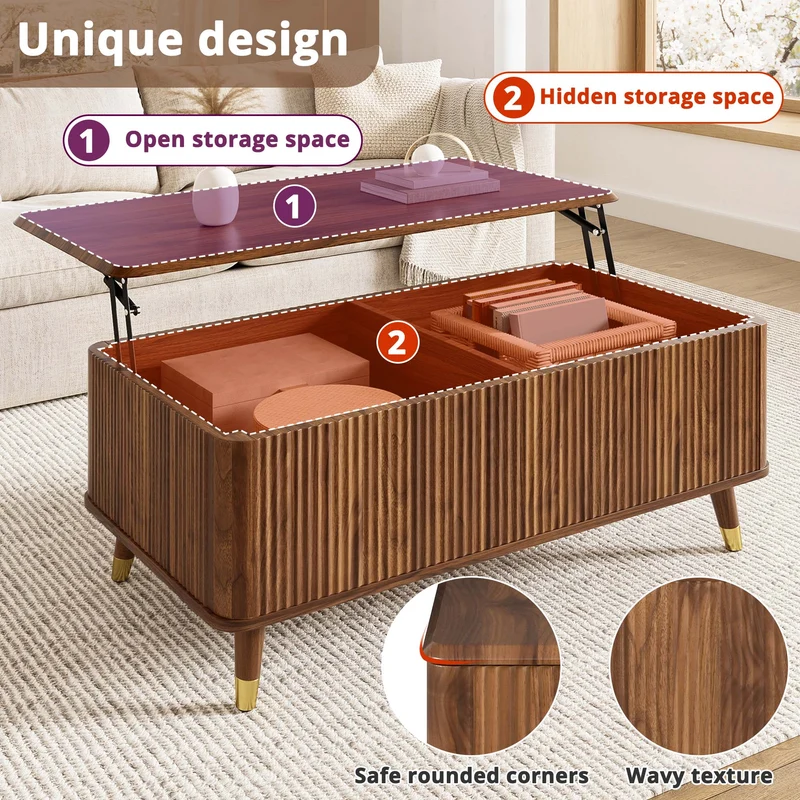 Table basse relevable effet noyer 97x52cm ADJUSTBAMBOOPLUS