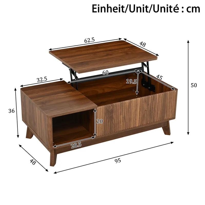 Table basse relevable effet noyer 1 niche 95x48cm ADJUSTCONCRETEELITE