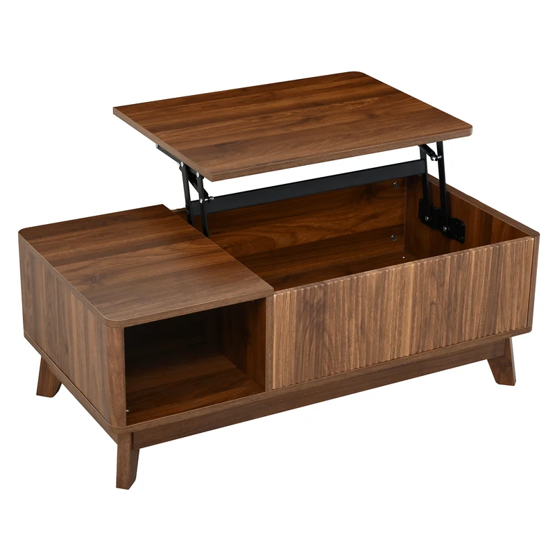 Table basse relevable effet noyer 1 niche 95x48cm ADJUSTCONCRETEELITE