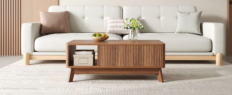 Table basse relevable effet noyer 1 niche 95x48cm ADJUSTCONCRETEELITE
