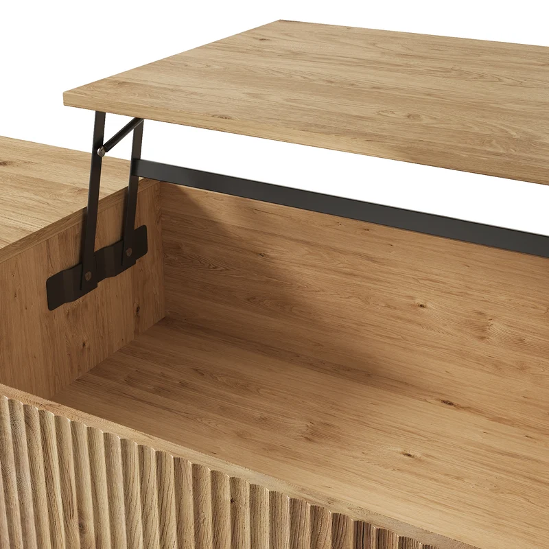 Table basse relevable effet bois naturel design ondulé 95x48x50cm ADJUSTCHROMELINE