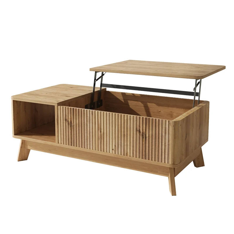 Table basse relevable effet bois naturel design ondulé 95x48x50cm ADJUSTCHROMELINE
