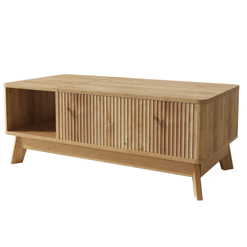 Table basse relevable effet bois naturel design ondulé 95x48x50cm ADJUSTCHROMELINE