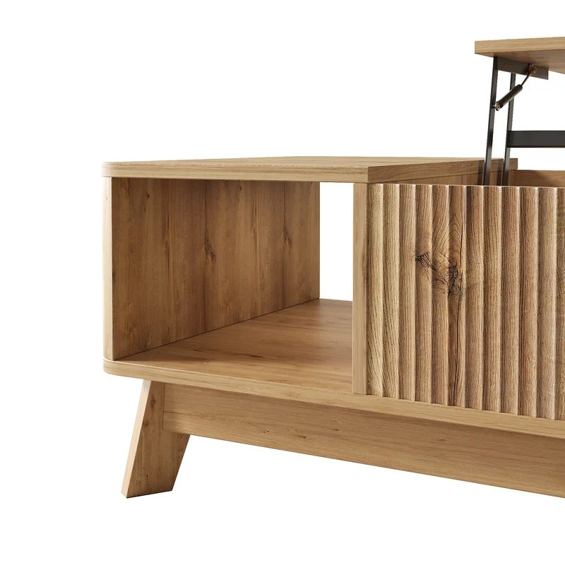 Table basse relevable effet bois naturel design ondulé 95x48x50cm ADJUSTCHROMELINE