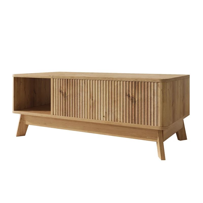 Table basse relevable effet bois naturel design ondulé 95x48x50cm ADJUSTCHROMELINE