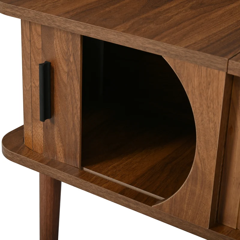 Table basse relevable effet bois noyer style rétro 100x48x55,5cm ADJUSTBOX